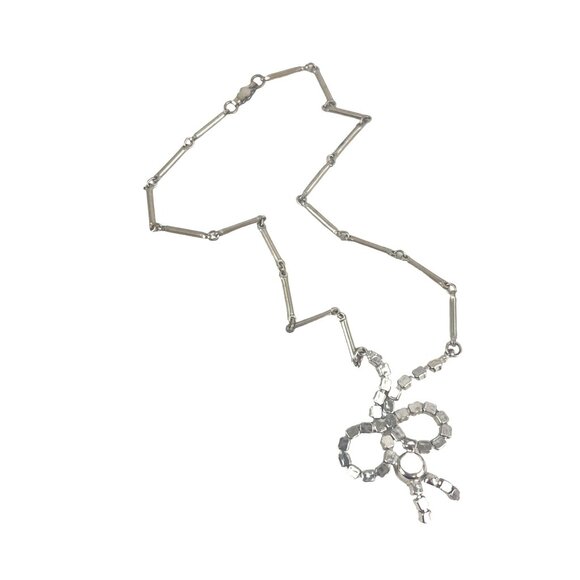 Vintage 1950s Glass Rhinestone Collar Bib Necklace With Bow Retro Style - Picture 4 of 6